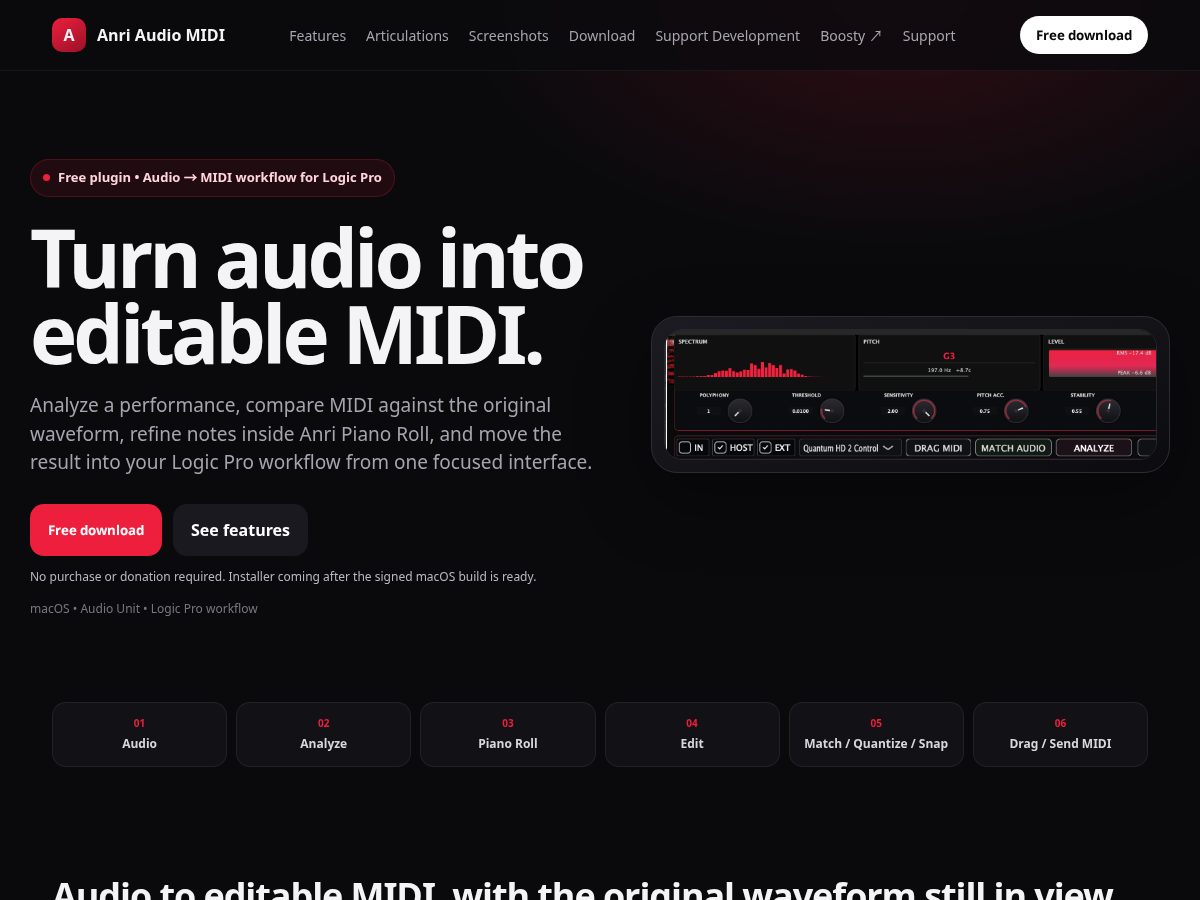 Landing-page snapshot of anriaudio.com