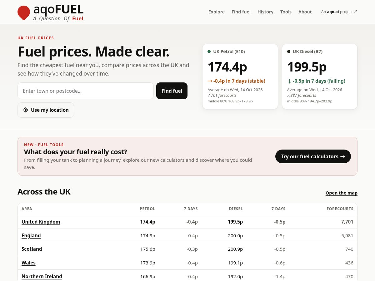 Landing-page snapshot of aqofuel.com