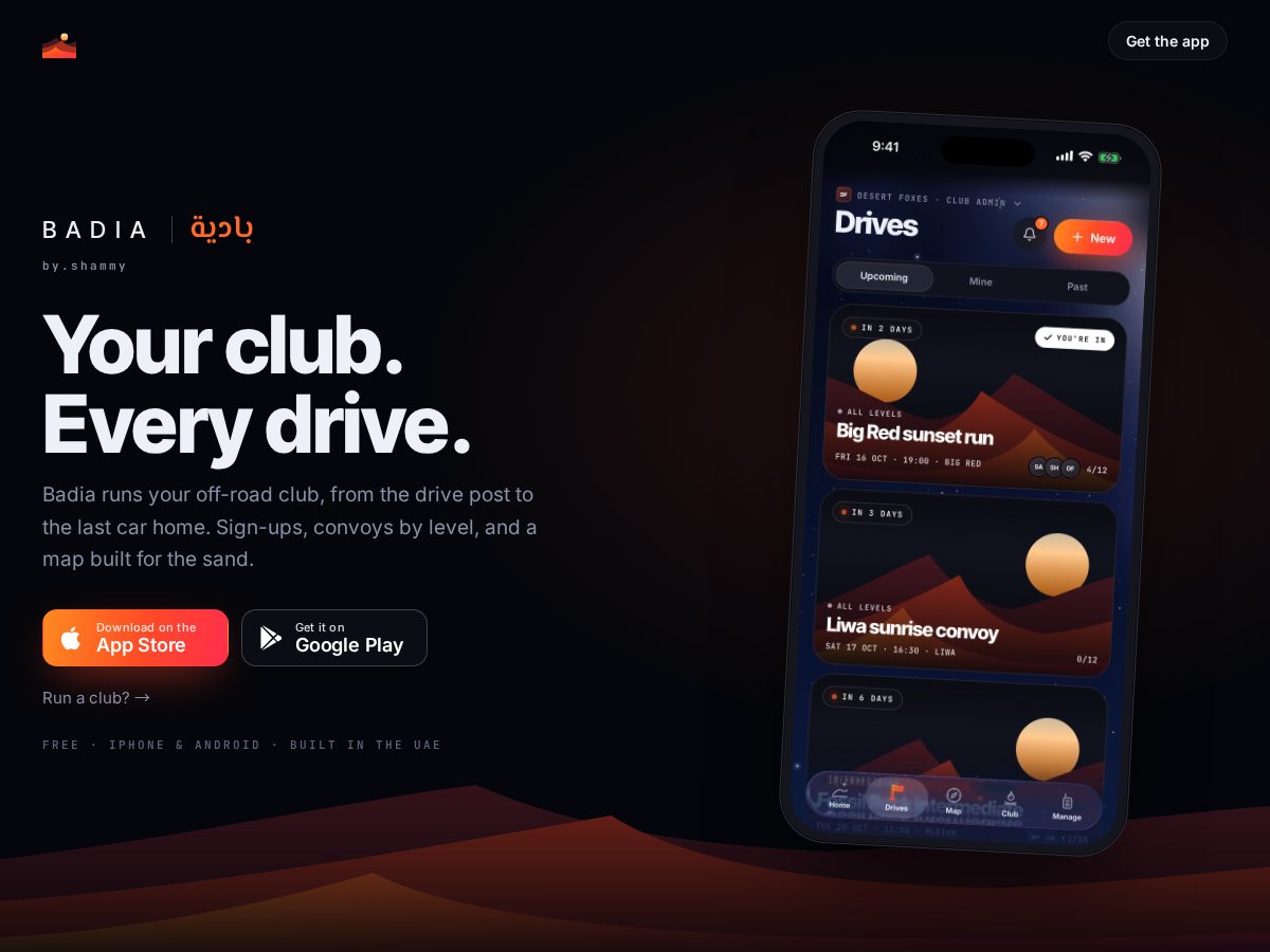 Landing-page snapshot of badia.club