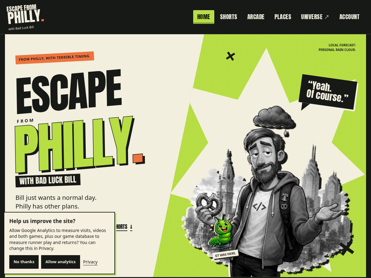 Landing-page snapshot of badluckbill.com