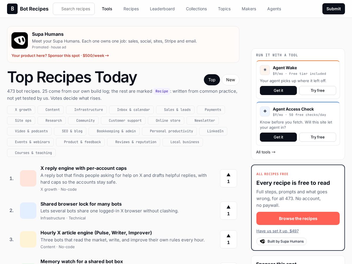 Landing-page snapshot of botrecipe.com