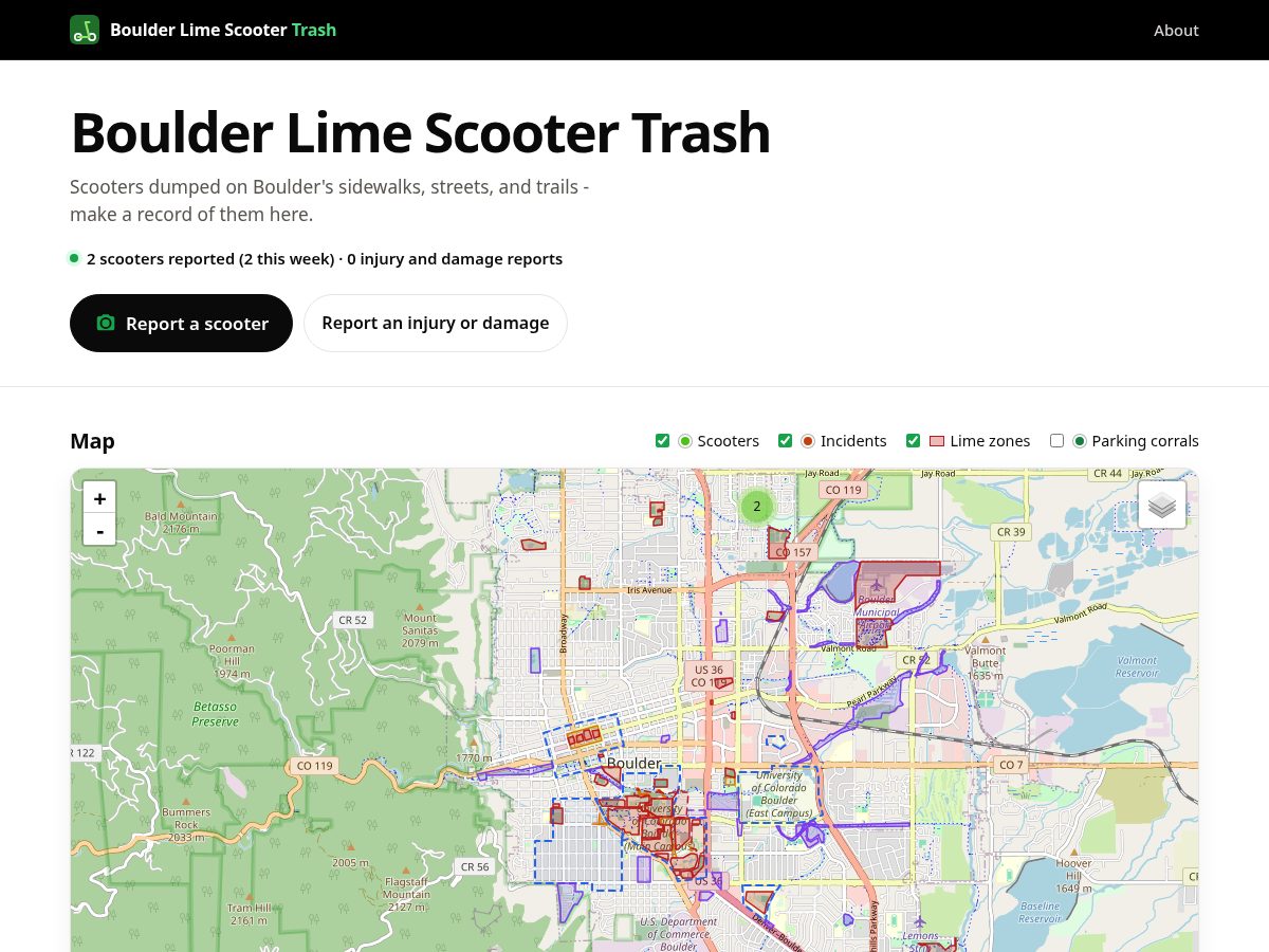 Landing-page snapshot of boulderlimescootertrash.com