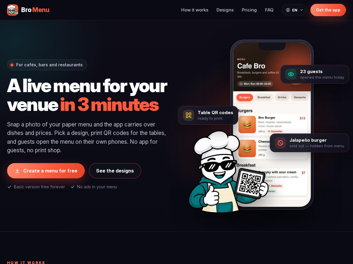 Landing-page snapshot of bro-menu.com
