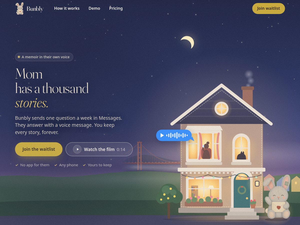 Landing-page snapshot of bunbly.com