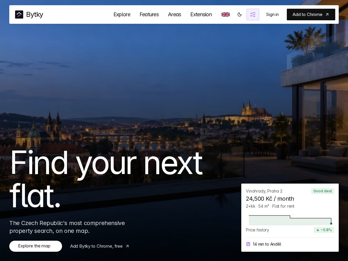 Landing-page snapshot of bytky.com