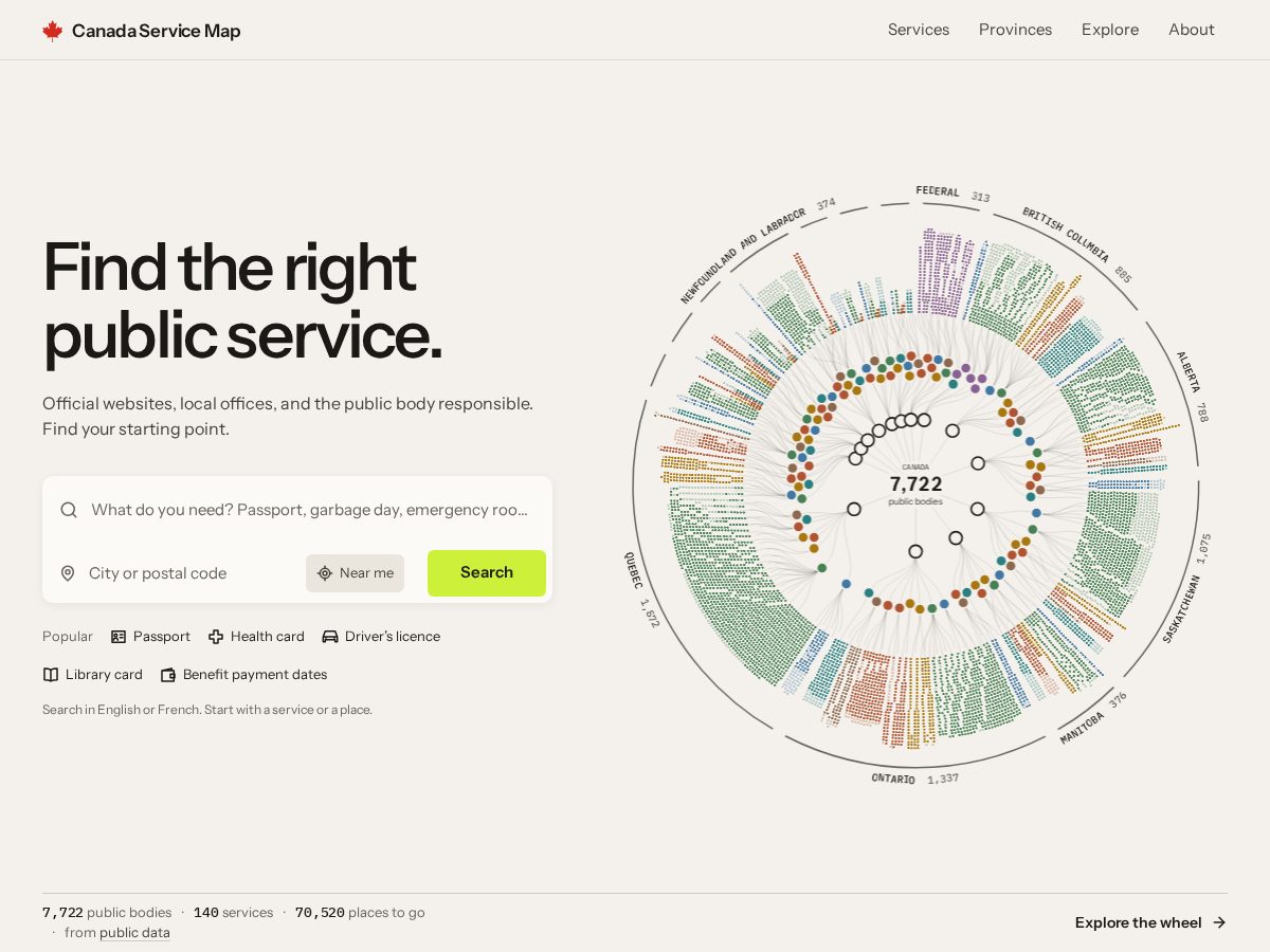 Landing-page snapshot of canadaservicemap.com