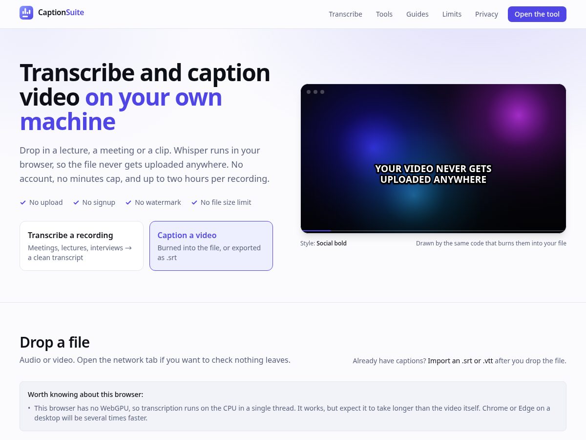 Landing-page snapshot of captionsuite.com