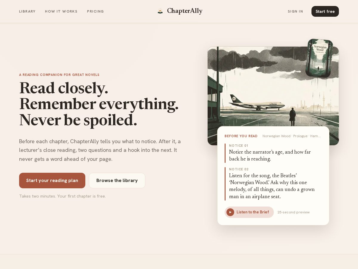 Landing-page snapshot of chapterally.com