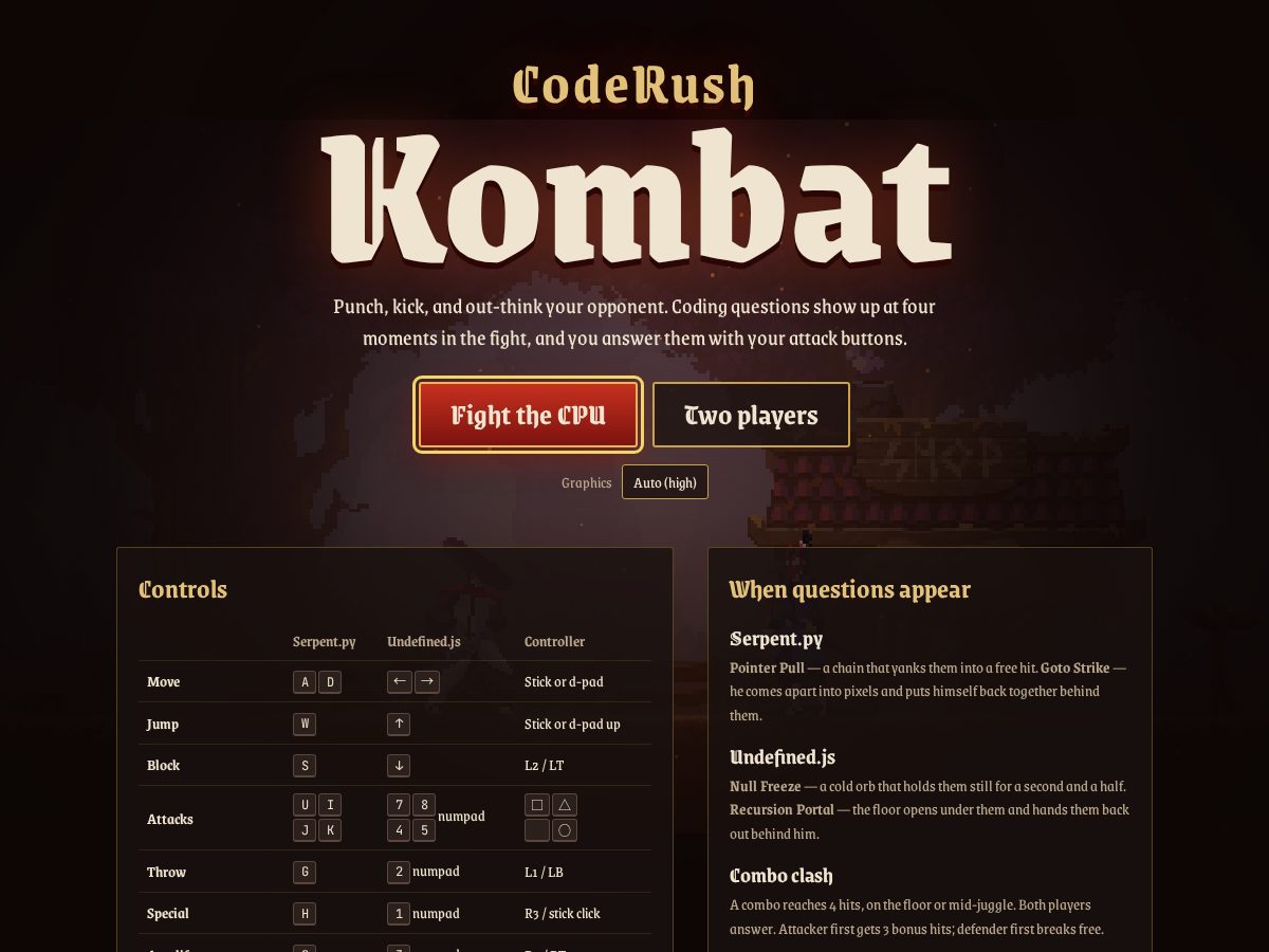 Landing-page snapshot of coderushkombat.xyz