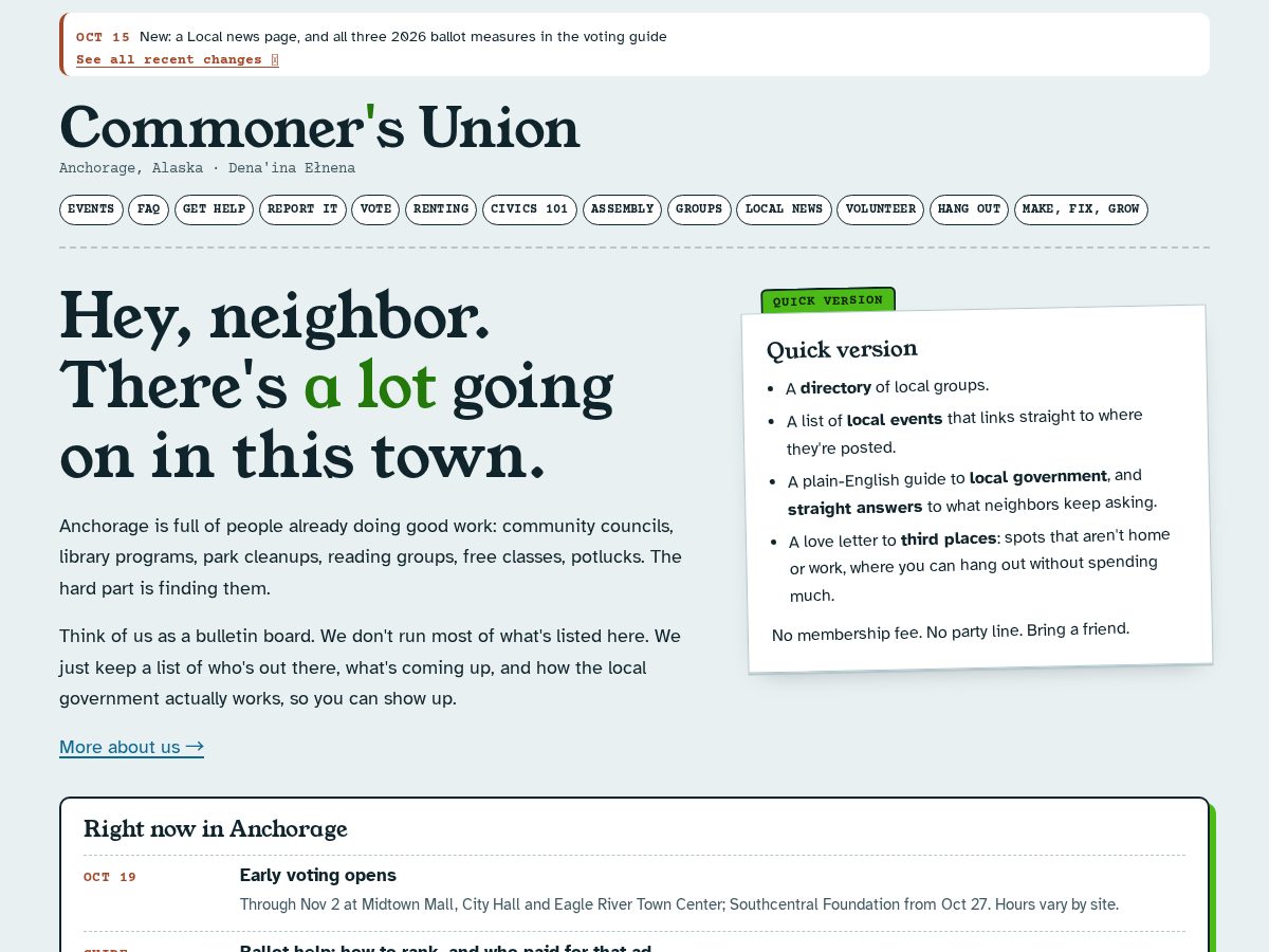 Landing-page snapshot of commonersunion.com
