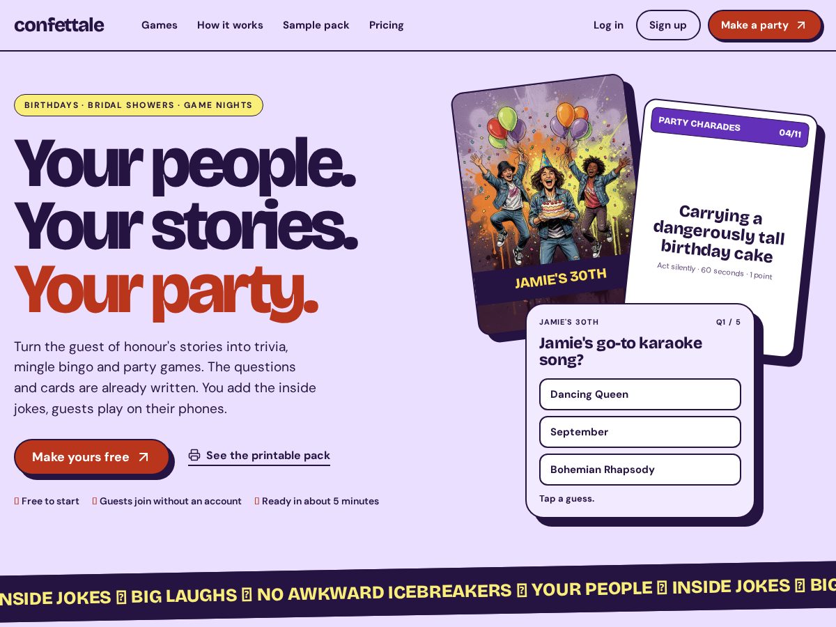 Landing-page snapshot of confettale.com