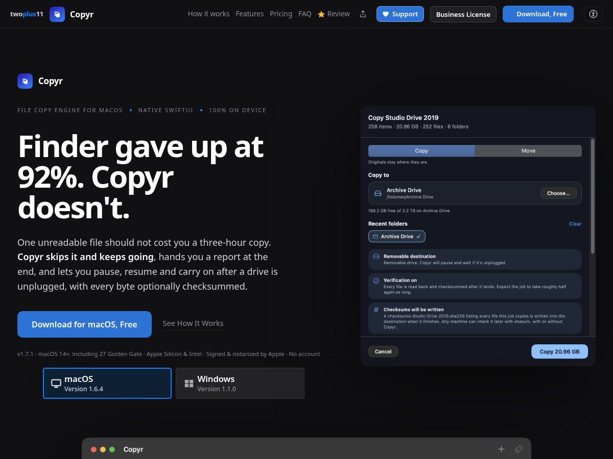 Landing-page snapshot of copyr.app