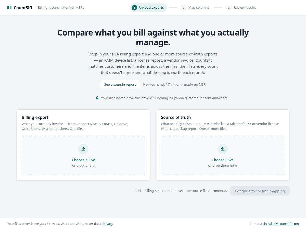 Landing-page snapshot of countsift.com
