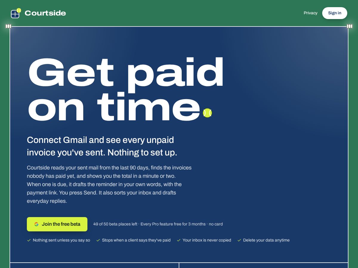 Landing-page snapshot of courtsidepay.com