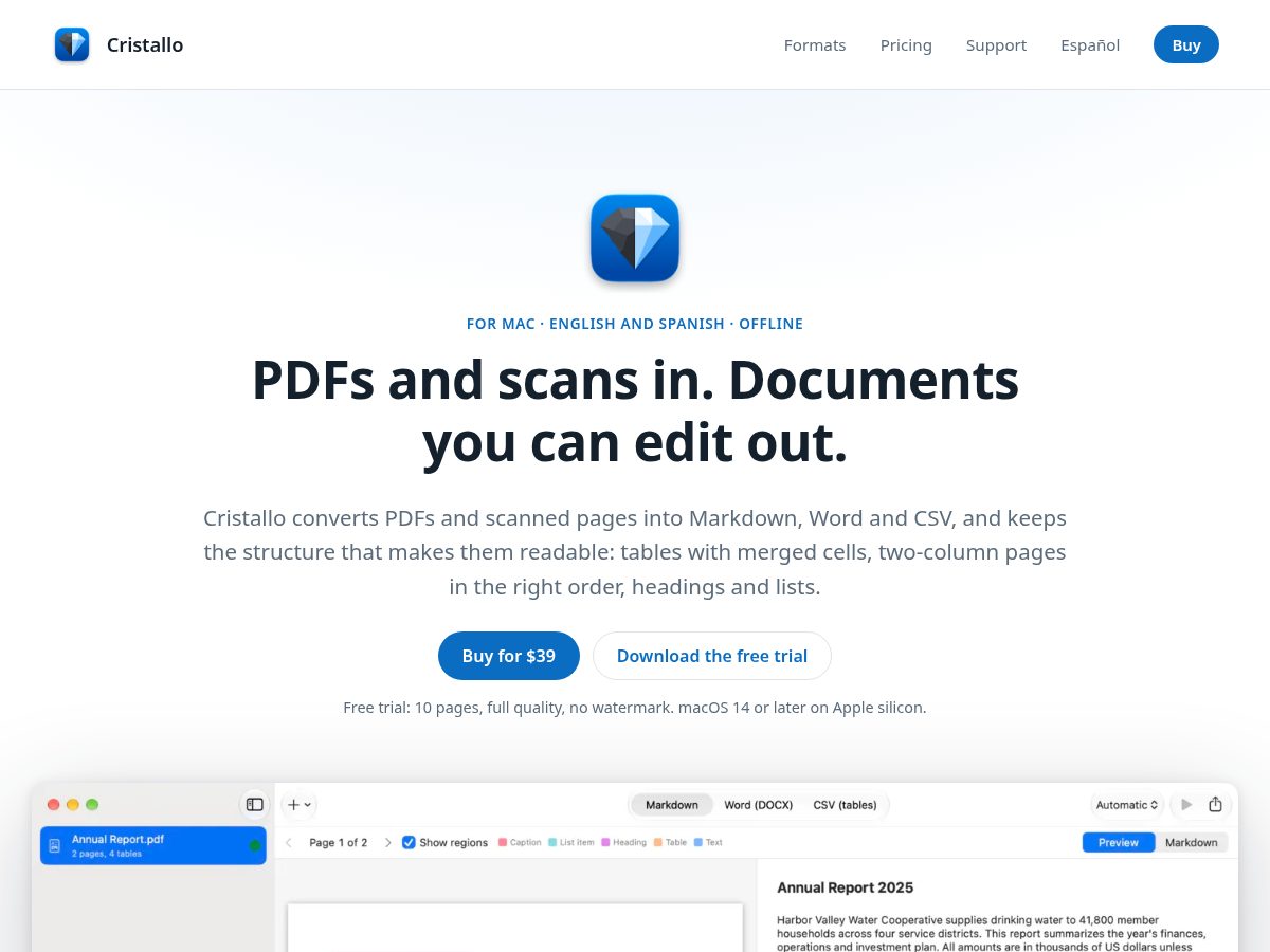 Landing-page snapshot of cristallo.app