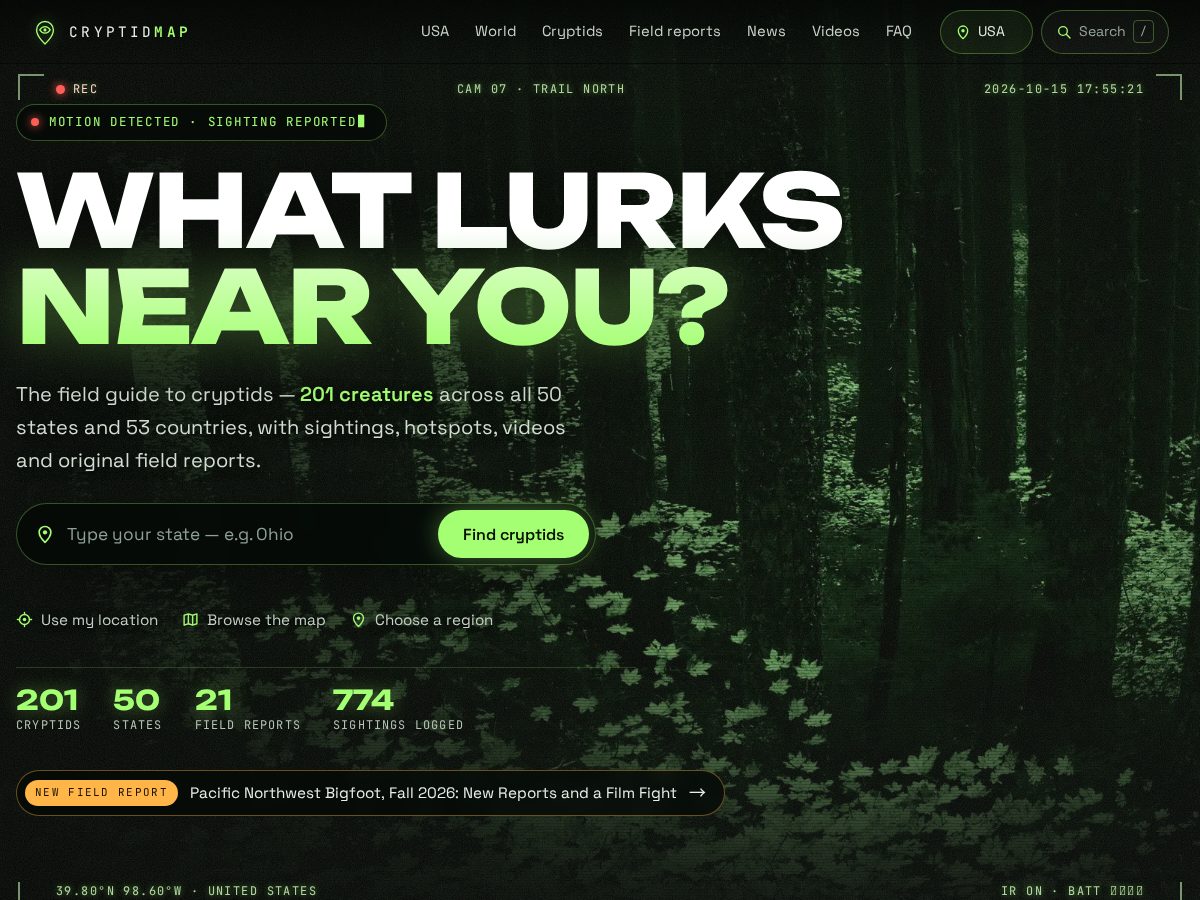 Landing-page snapshot of cryptidmap.com