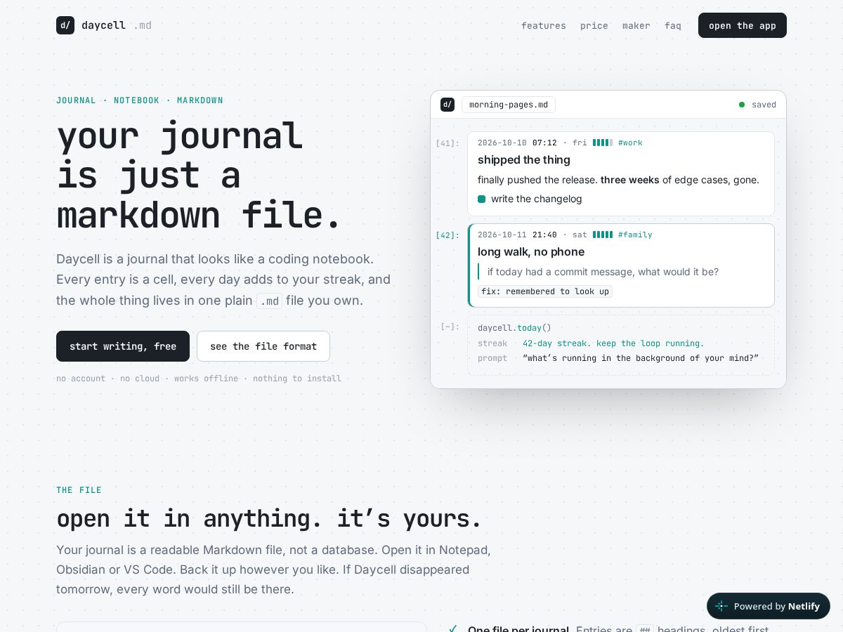 Landing-page snapshot of daycell.app