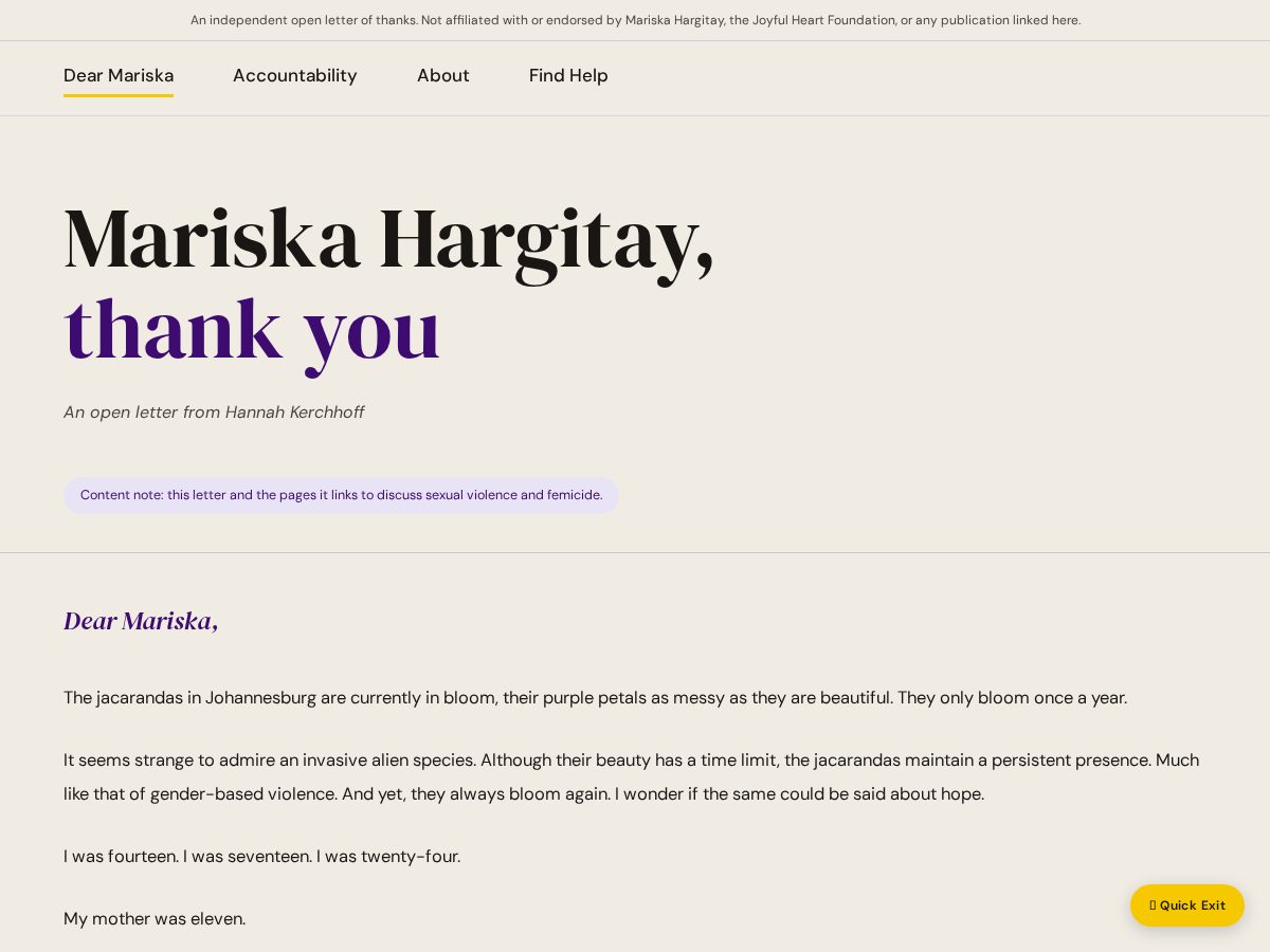 Landing-page snapshot of dearmariska.com