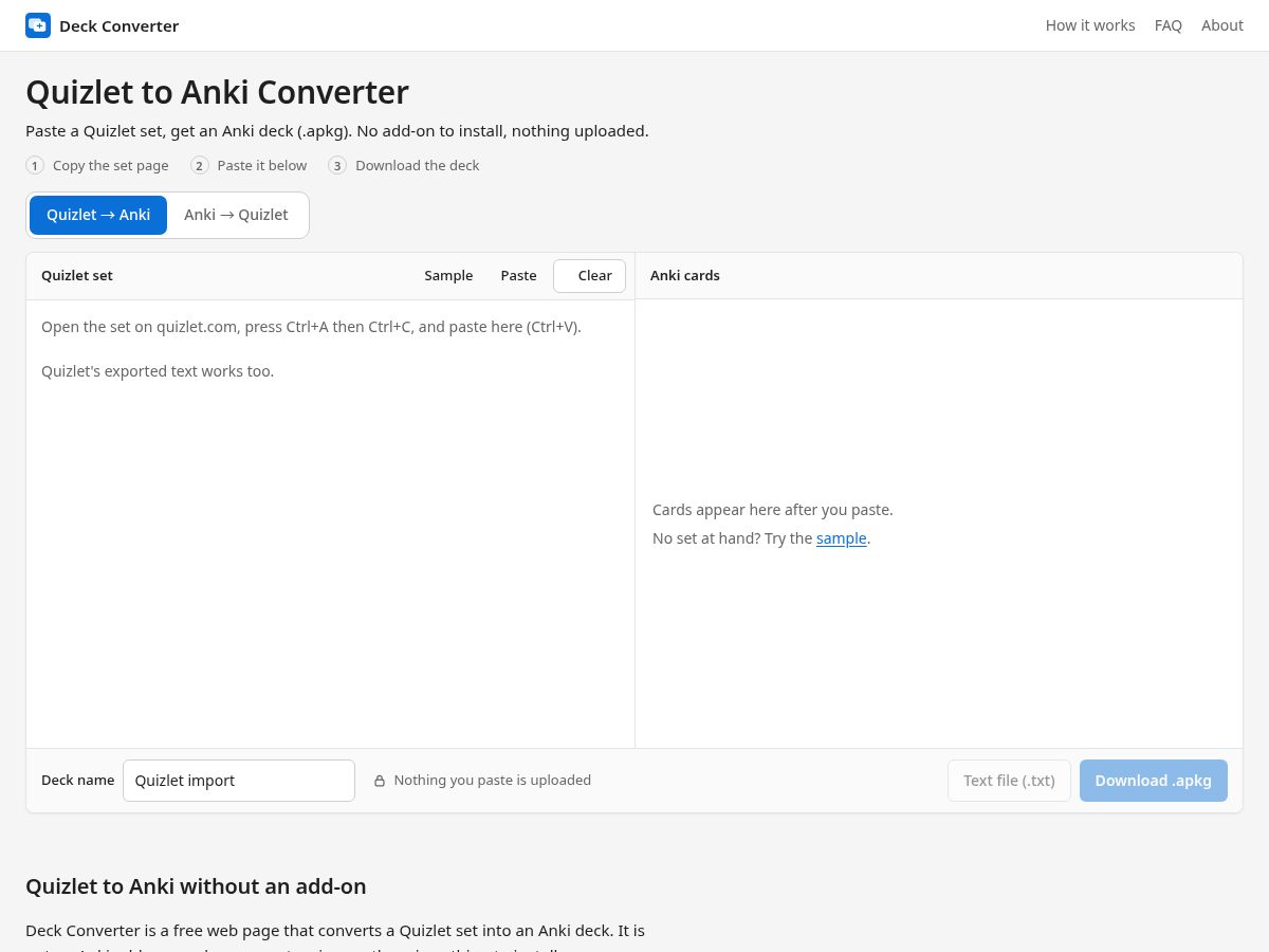 Landing-page snapshot of deckconverter.com