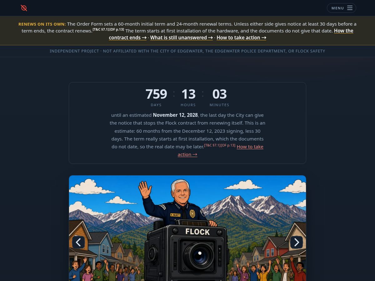 Landing-page snapshot of deflockedgewater.com