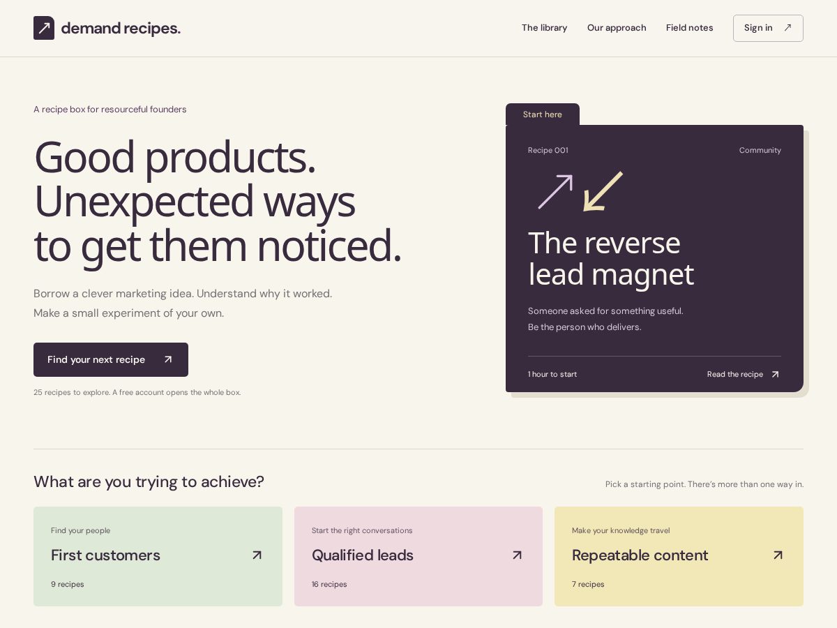 Landing-page snapshot of demandrecipes.com