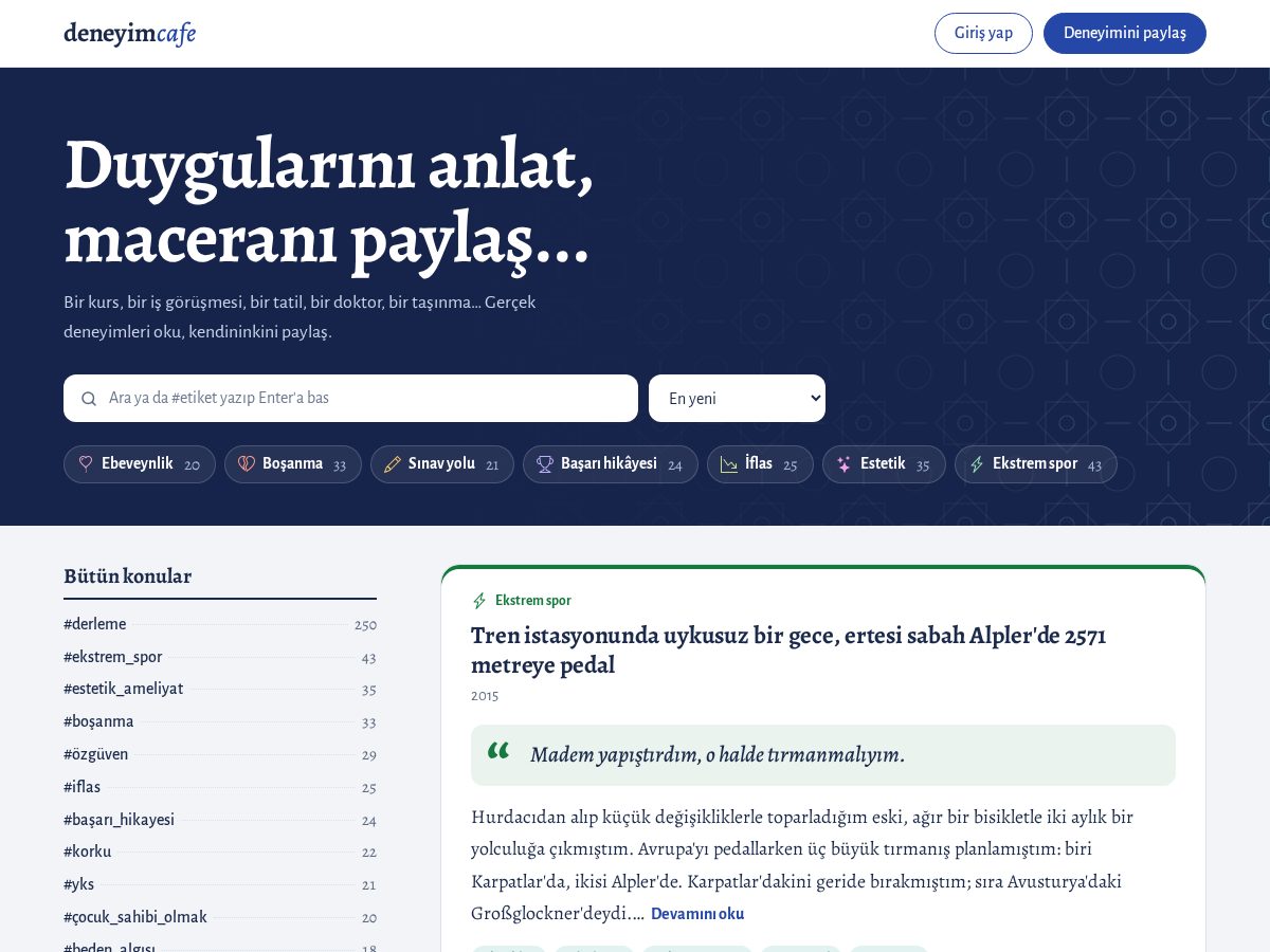 Landing-page snapshot of deneyimcafe.com