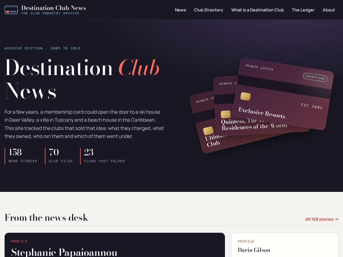 Landing-page snapshot of destinationclubnews.com