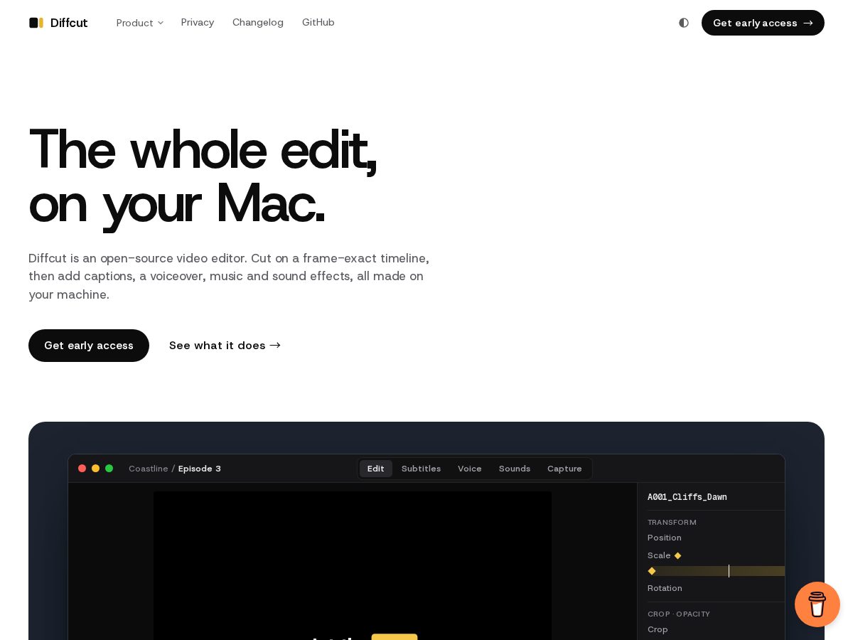 Landing-page snapshot of diffcut.dev