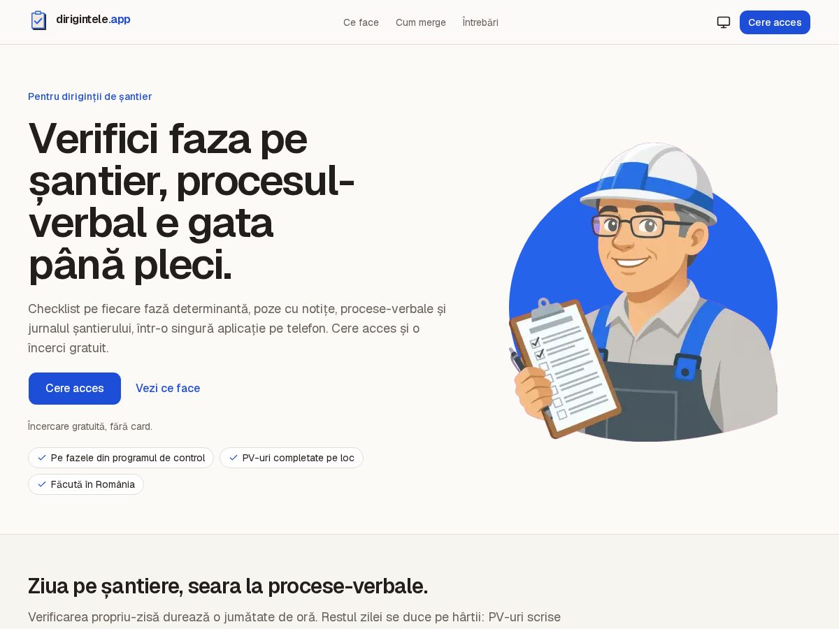 Landing-page snapshot of dirigintele.app