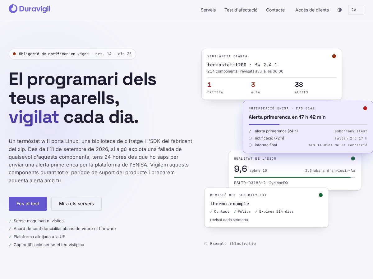 Landing-page snapshot of duravigil.cat