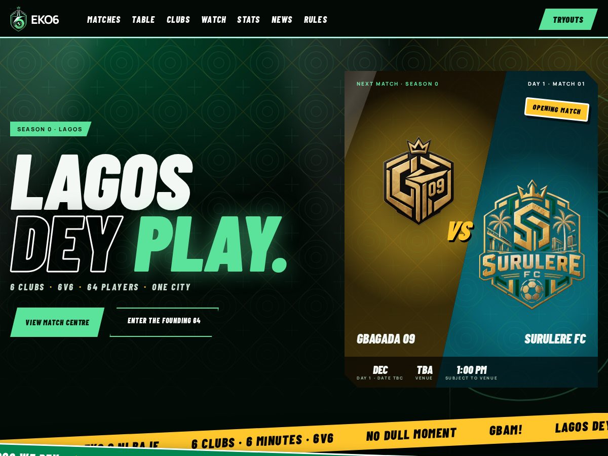 Landing-page snapshot of eko6league.com