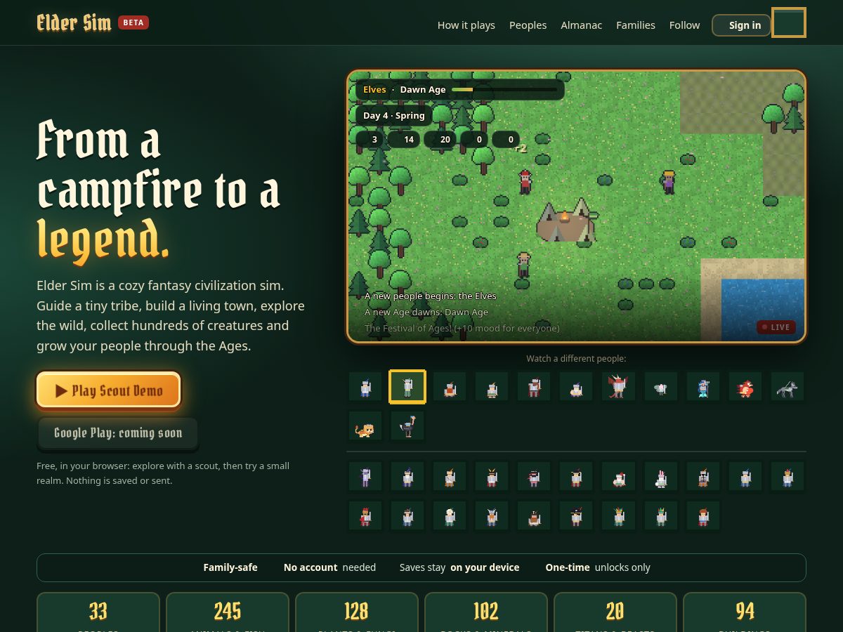Landing-page snapshot of eldersim.com