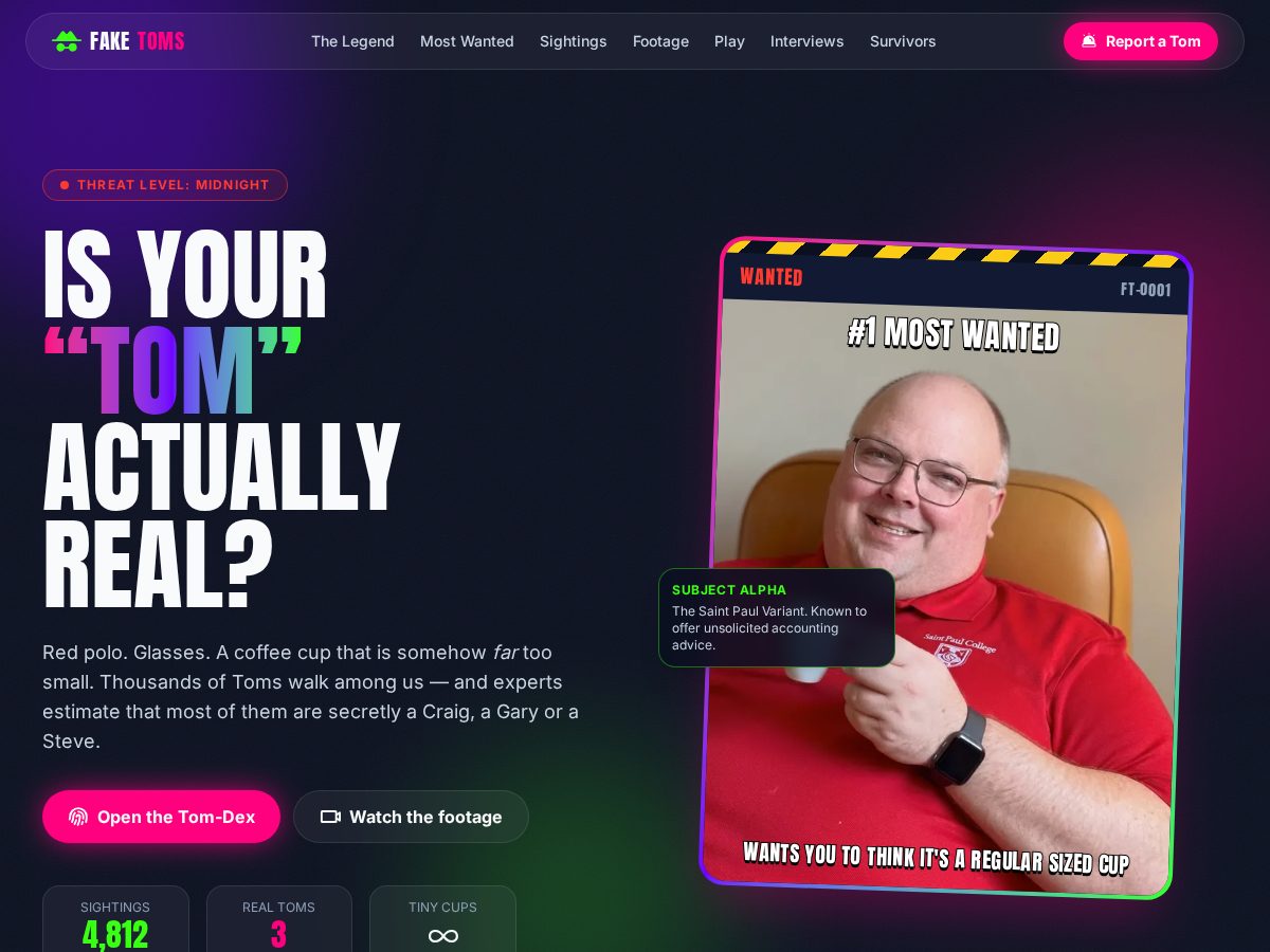 Landing-page snapshot of faketoms.com