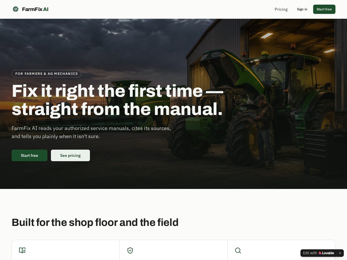 Landing-page snapshot of farmfixbuddy.shop