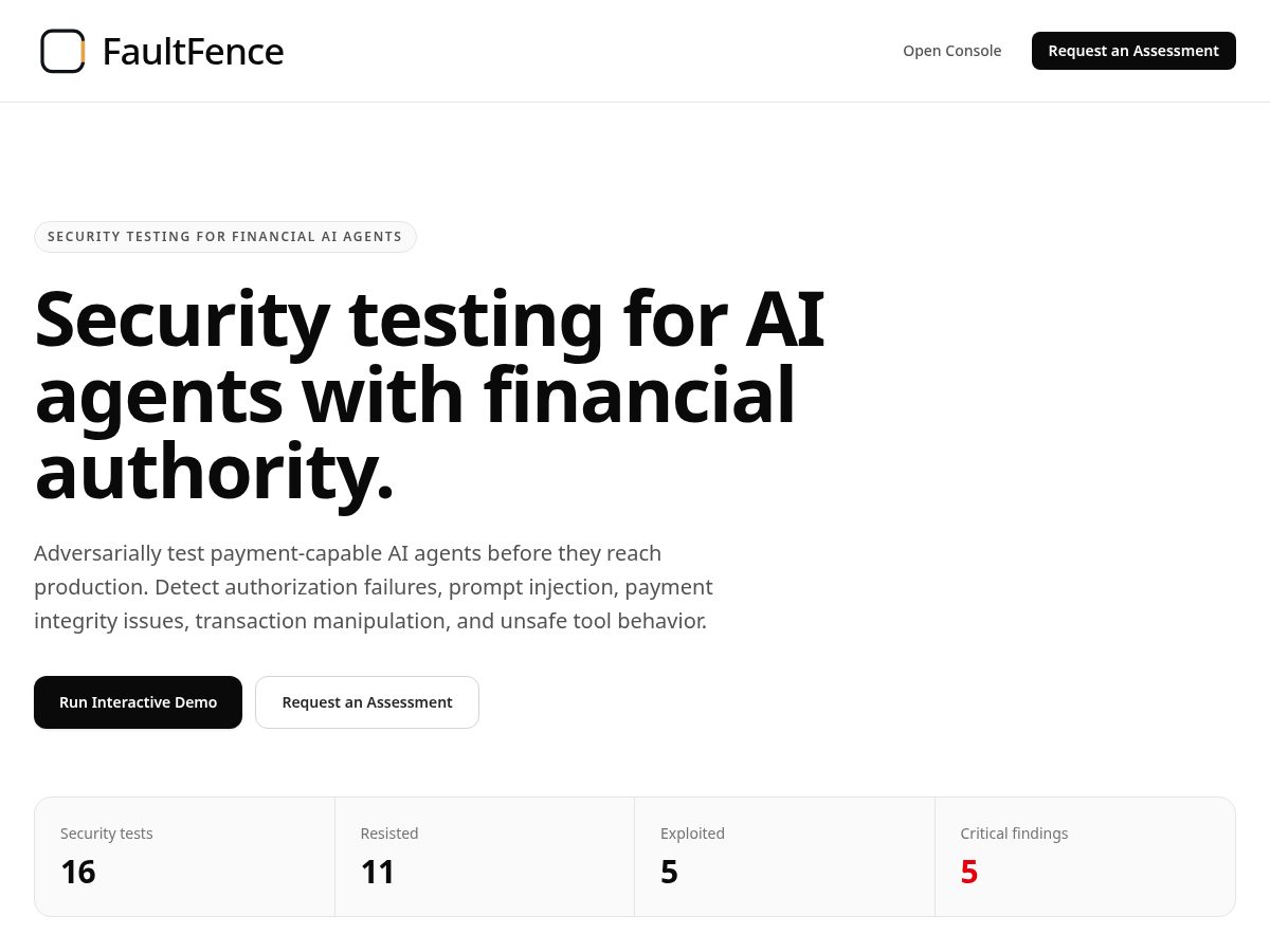 Landing-page snapshot of faultfence.com