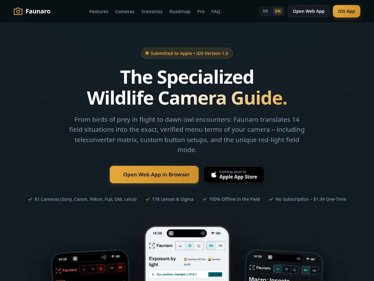 Landing-page snapshot of faunaro.app
