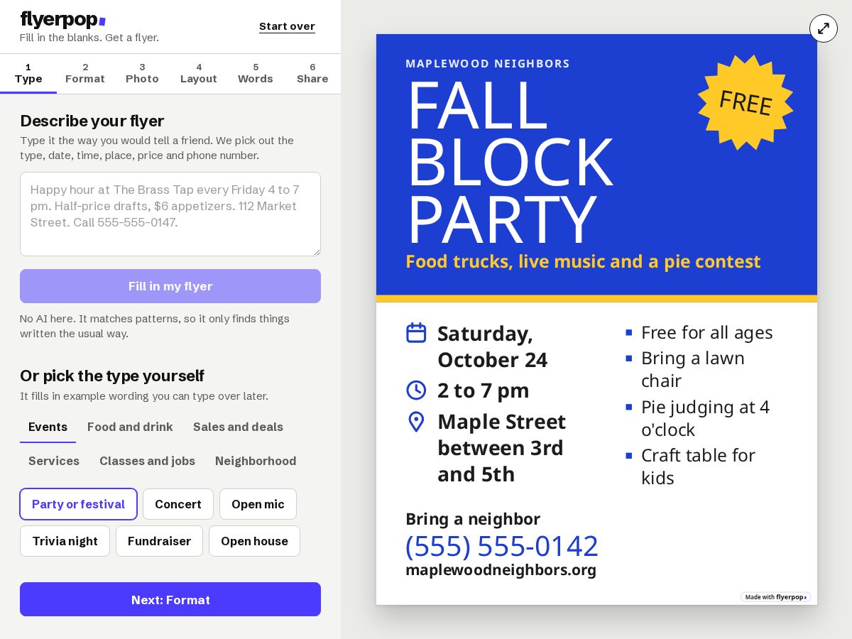 Landing-page snapshot of flyerpop.app