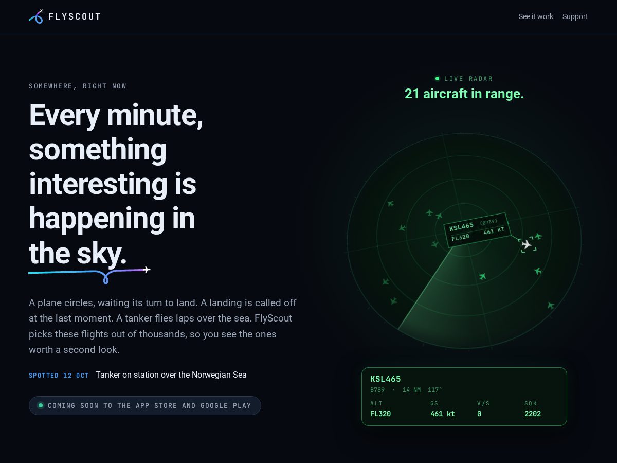 Landing-page snapshot of flyscout.app