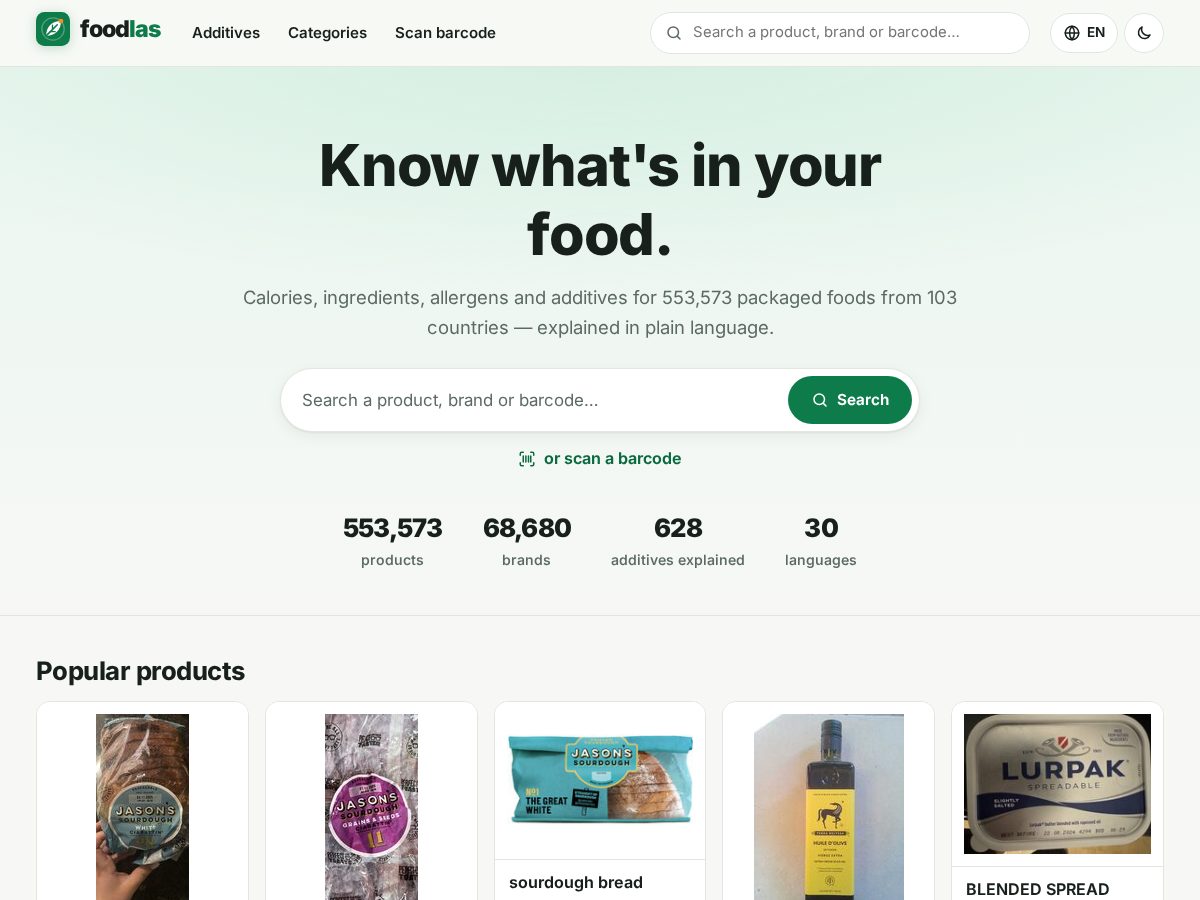 Landing-page snapshot of foodlas.com