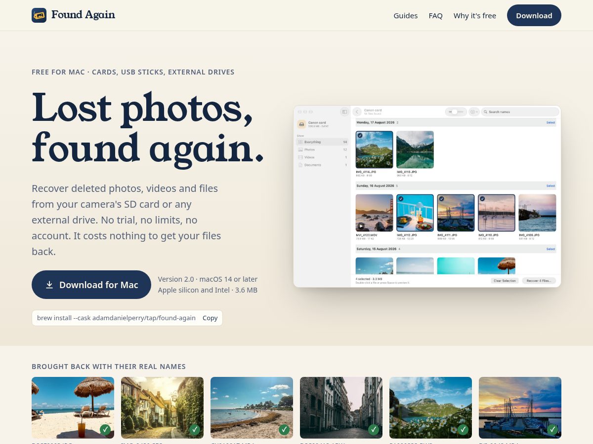 Landing-page snapshot of foundagain.app