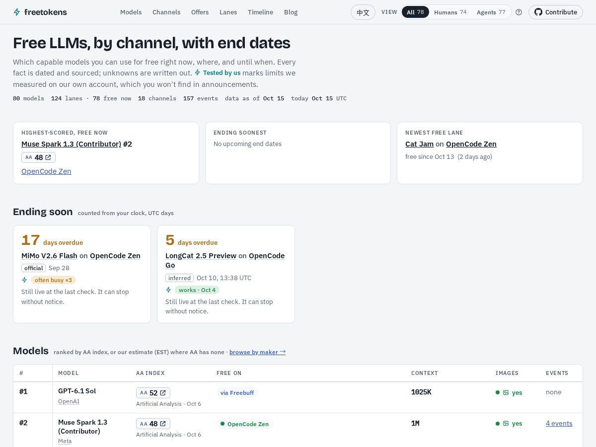 Landing-page snapshot of freetoken.fyi