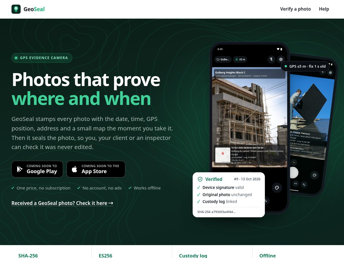 Landing-page snapshot of geoseal.app