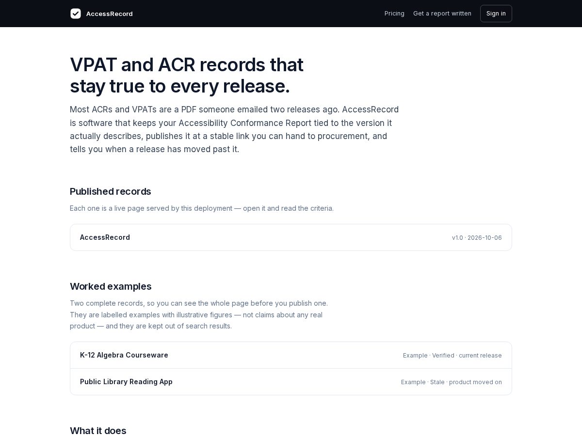 Landing-page snapshot of getaccessrecord.com