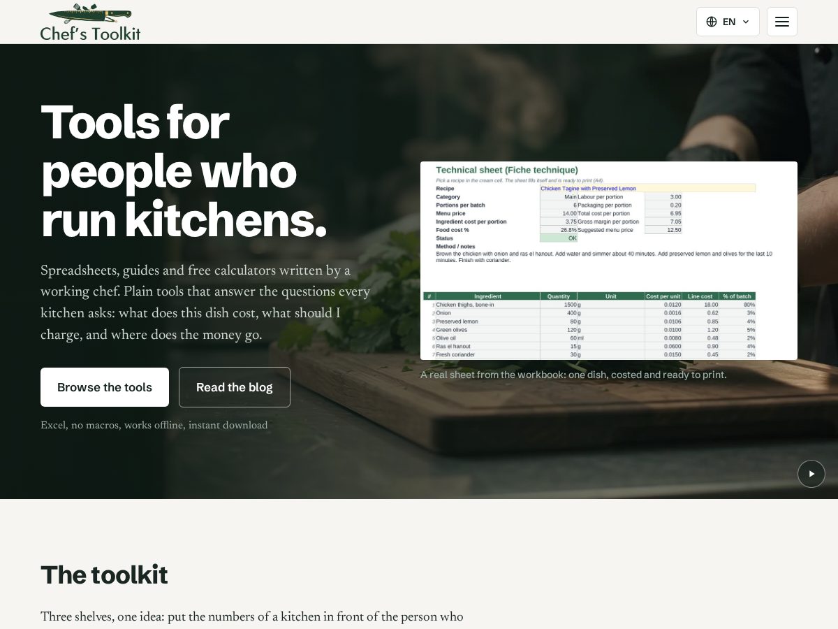 Landing-page snapshot of getchefstoolkit.com