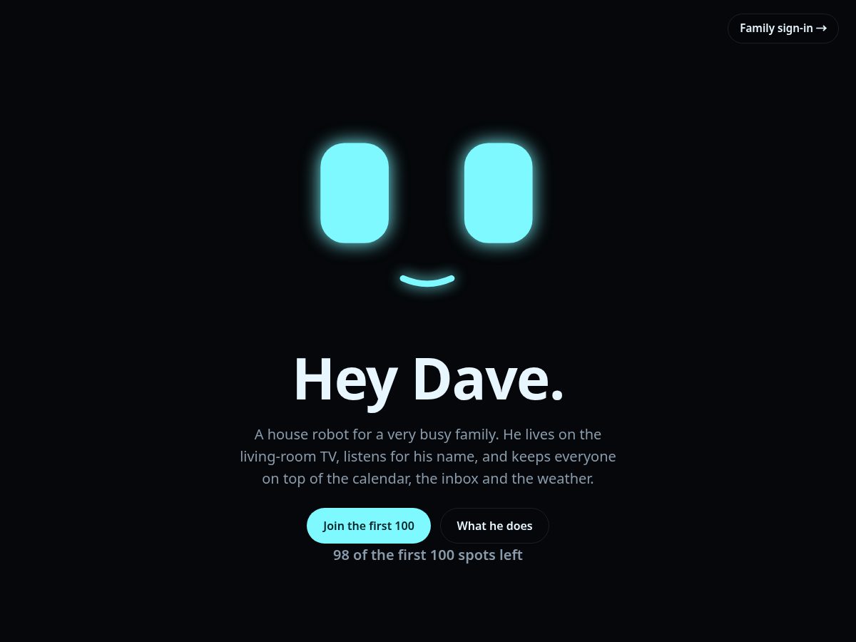 Landing-page snapshot of getdave.bot