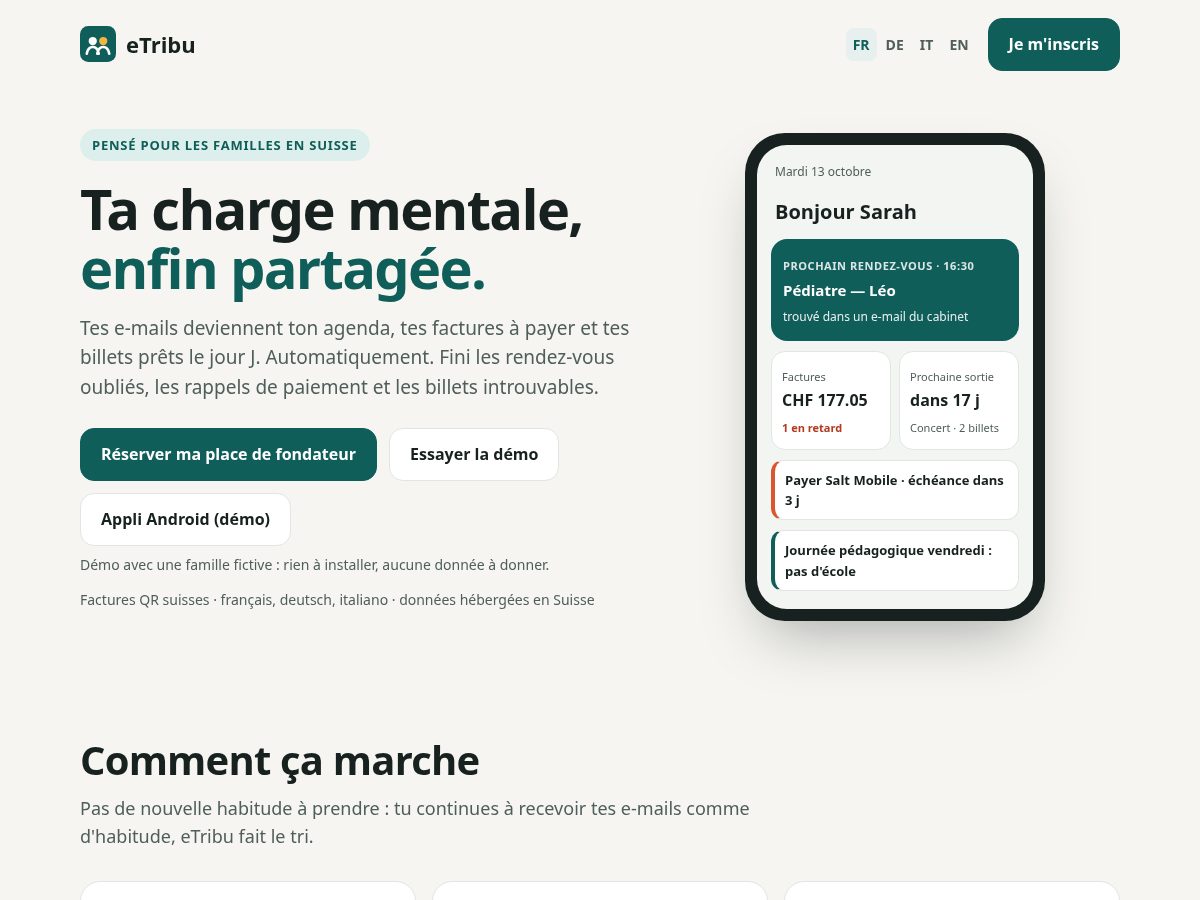 Landing-page snapshot of getetribu.com