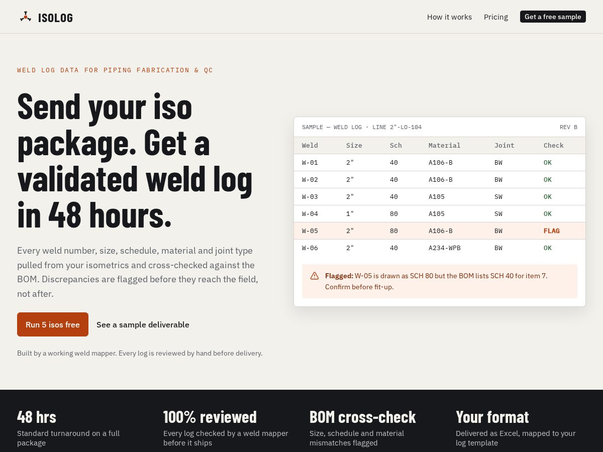 Landing-page snapshot of getisolog.com