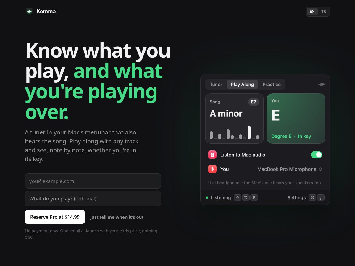 Landing-page snapshot of getkomma.com