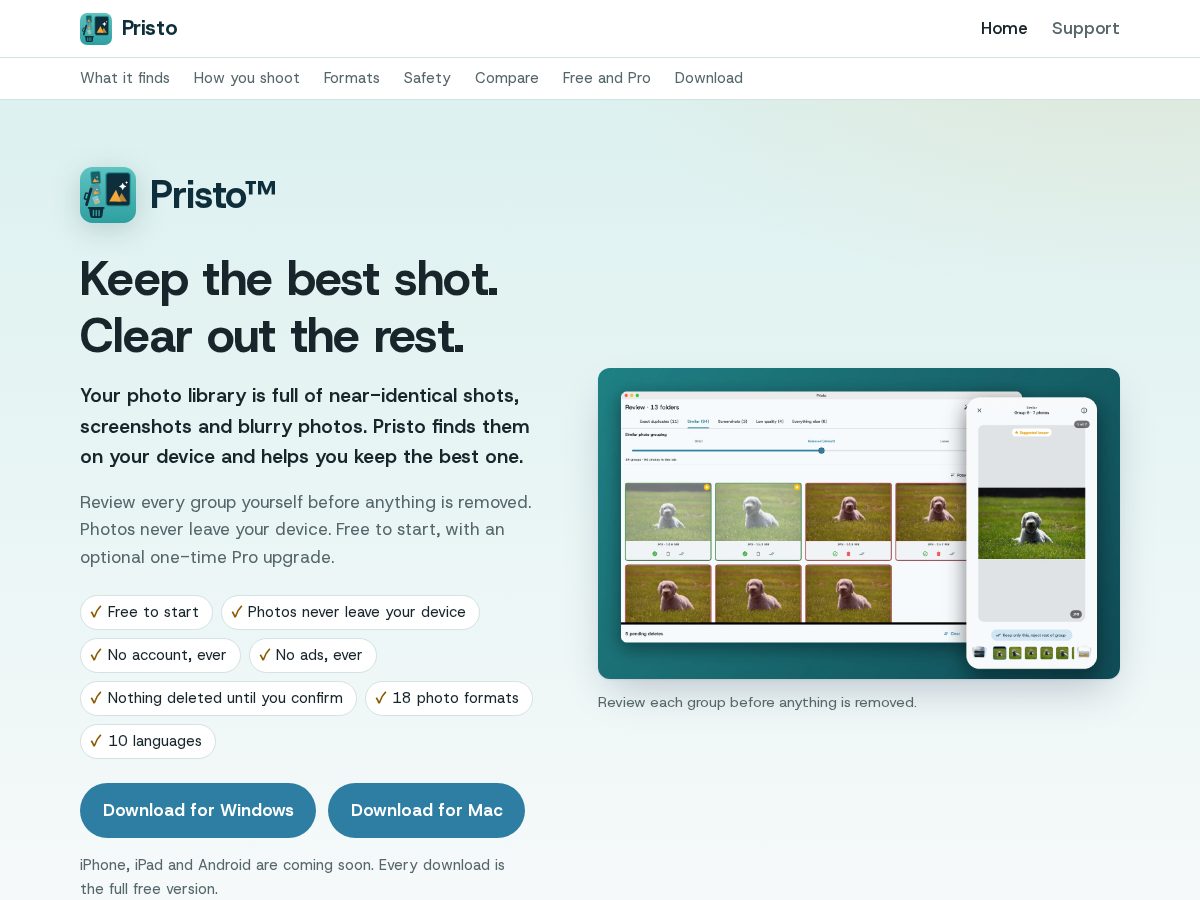 Landing-page snapshot of getpristo.com