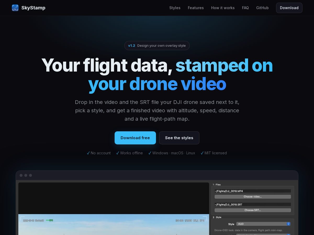 Landing-page snapshot of getskystamp.app